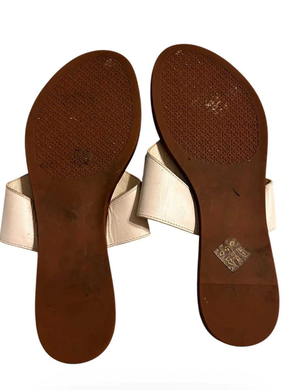 Tory Burch Jamie Dulce De Leche Leather Logo Thong Slide Sandals Women 7M